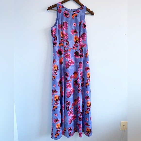 Banana Republic Blue and Purple Floral Contrast Stitch Maxi Dress Size 4 - Picture 2 of 8